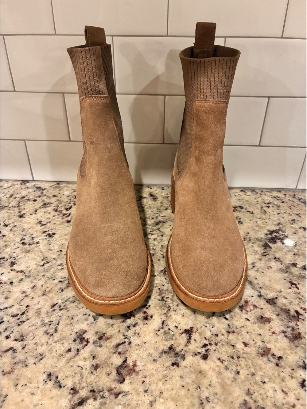 Steve Madden Women's Tan Suede Chelsea Boots with Block Heel
